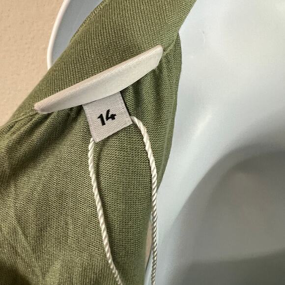 New Lascana Jumpsuit Women's 14 Green Wide Leg Relaxed Smocked Waist Tie Back - Picture 7 of 8